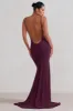 Adele | Plum Backless Ruched Fishtail Cami Maxi Dress sold by Club L London