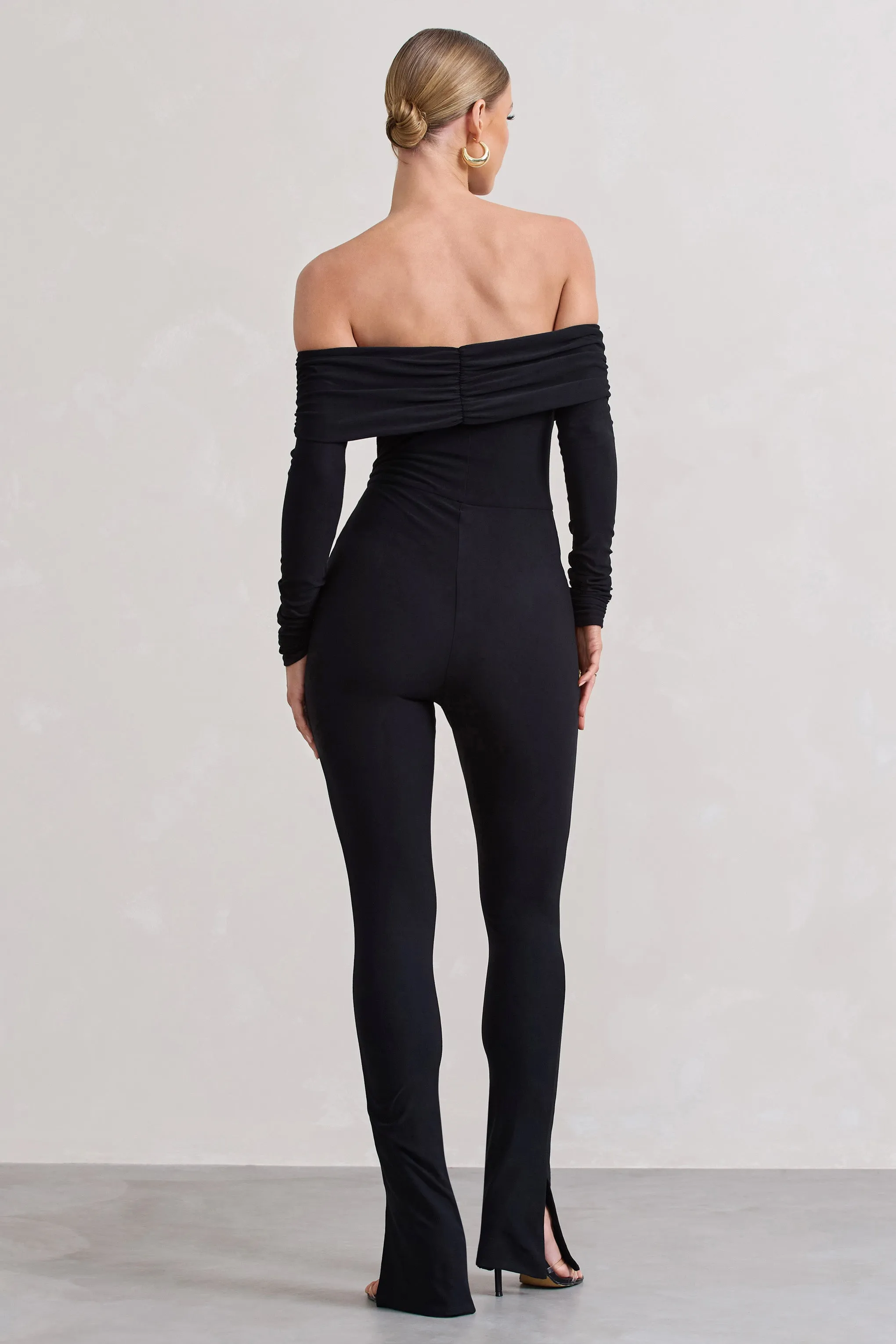 Destined | Black Bardot Slim-Leg Jumpsuit sold by Club L London product image thumbnail 2