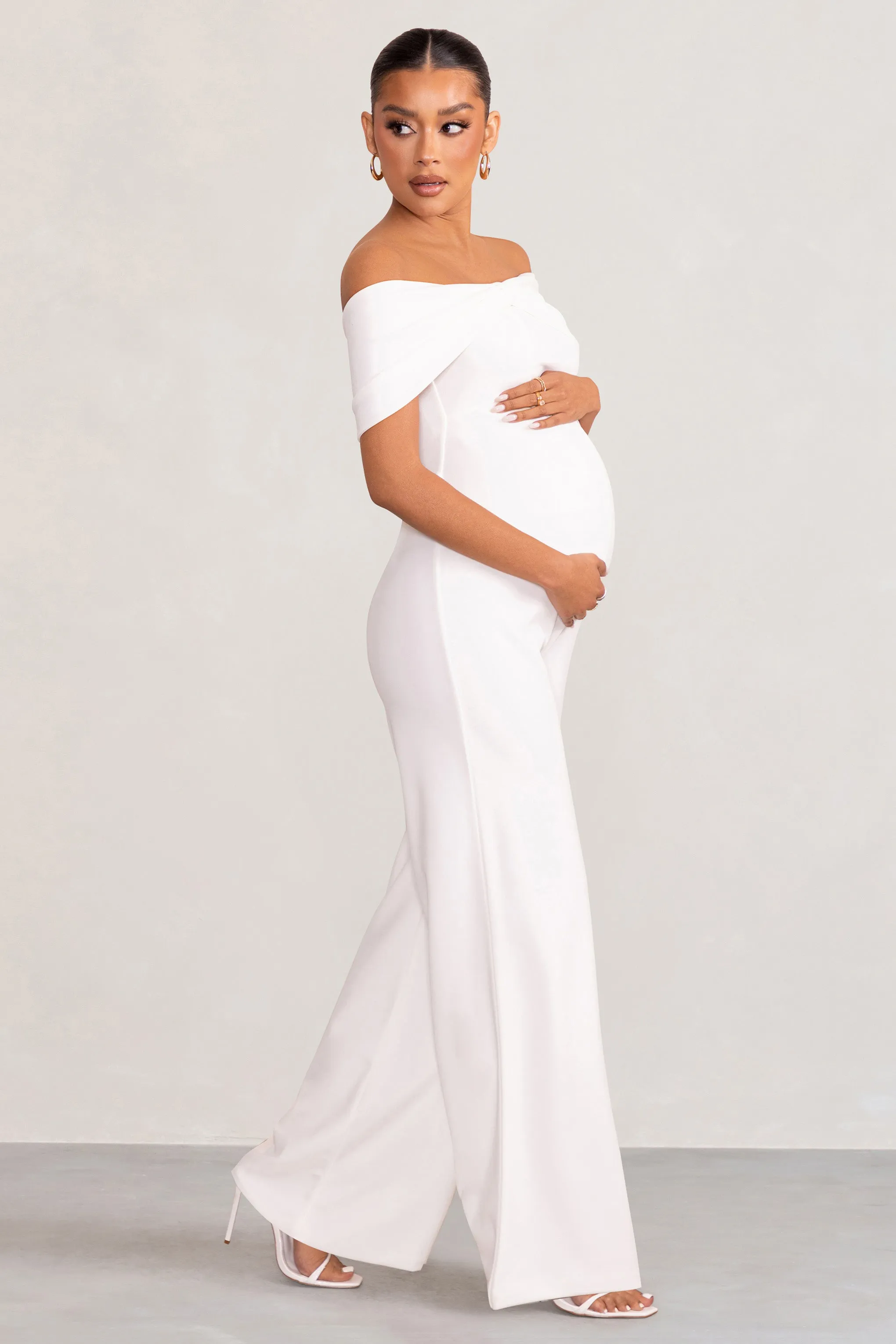 Meave | White Bardot Bow Maternity Jumpsuit sold by Club L London product image thumbnail 5