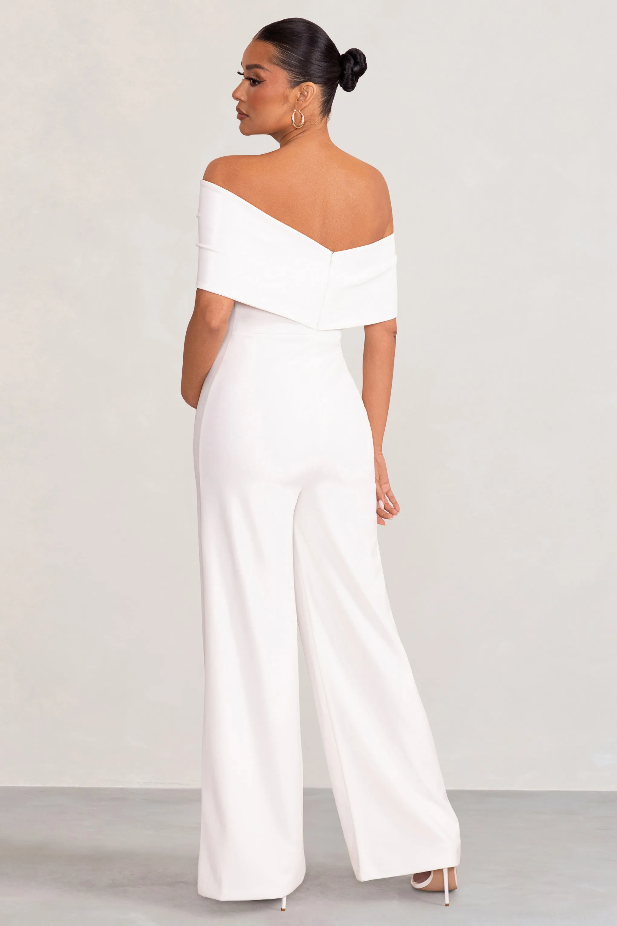 Meave | White Bardot Bow Maternity Jumpsuit sold by Club L London product image thumbnail 2