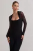 On Track | Black Flared-Leg Jumpsuit With Sheer Sleeves sold by Club L London
