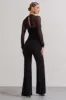 On Track | Black Flared-Leg Jumpsuit With Sheer Sleeves sold by Club L London