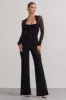 On Track | Black Flared-Leg Jumpsuit With Sheer Sleeves sold by Club L London