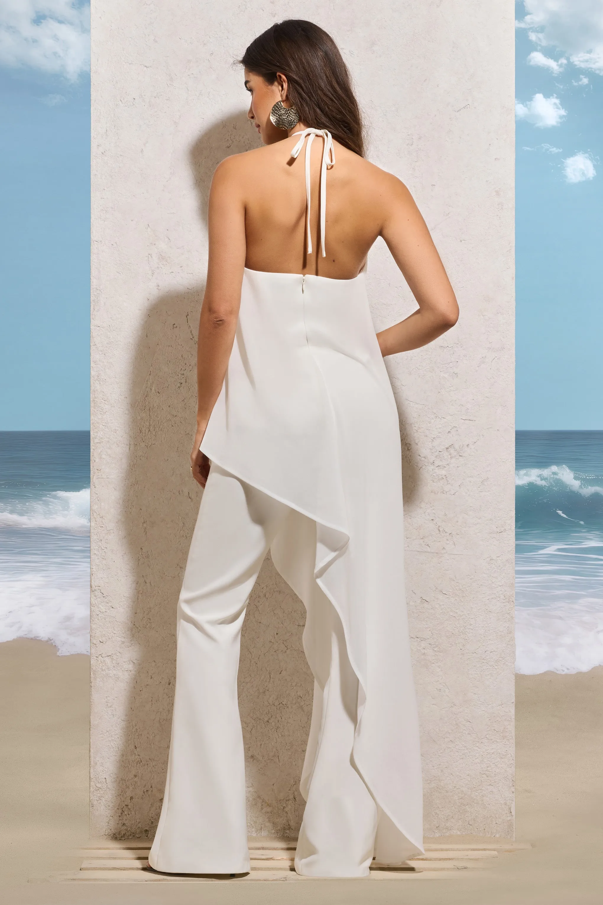 Catania | White Flared-Leg Jumpsuit With Chiffon Cape sold by Club L London product image thumbnail 3