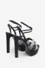 Doll Drama | Black Satin Diamante Strappy Platform Heels sold by Club L London