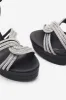 Doll Drama | Black Satin Diamante Strappy Platform Heels sold by Club L London