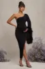 With A Flourish | Black Asymmetric One-Sleeved Maternity Maxi Dress With Feathers sold by Club L London