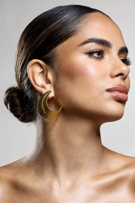Nura | Gold Diamante Ribbed Statement Earrings sold by Club L London