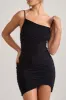 Brightest | Black Ruched Strappy Asymmetric Bodycon Mini Dress sold by Club L London