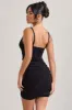 Brightest | Black Ruched Strappy Asymmetric Bodycon Mini Dress sold by Club L London