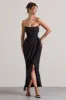 Chosen | Black Bandeau Wrap Maxi Dress With Feather Trim sold by Club L London