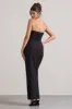 Chosen | Black Bandeau Wrap Maxi Dress With Feather Trim sold by Club L London