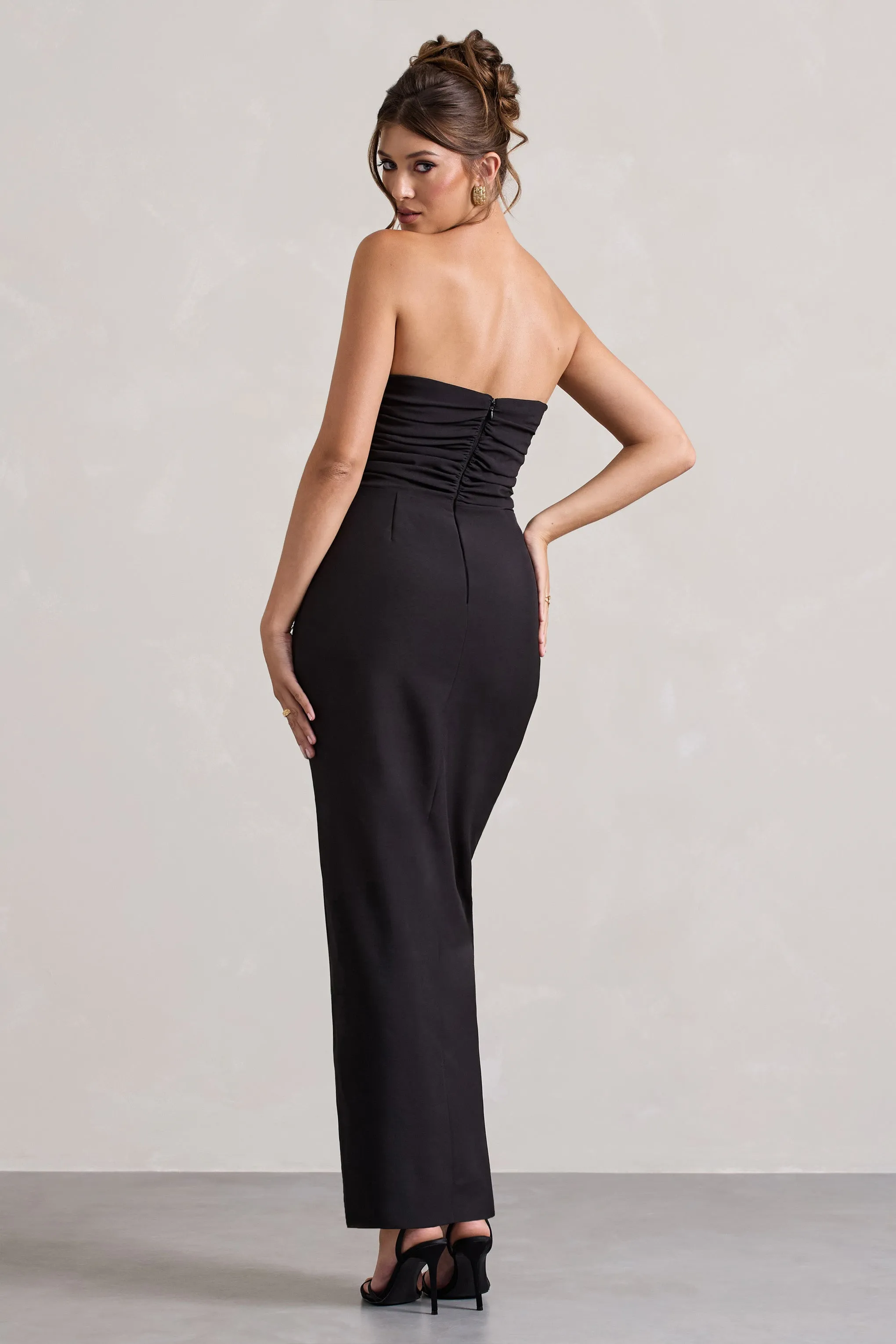 Chosen | Black Bandeau Wrap Maxi Dress With Feather Trim sold by Club L London product image thumbnail 2