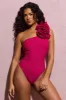 Octavias | Dark Pink One-Shoulder Floral Swimsuit sold by Club L London