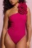 Octavias | Dark Pink One-Shoulder Floral Swimsuit sold by Club L London