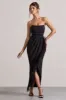 Chosen | Black Bandeau Wrap Maxi Dress With Feather Trim sold by Club L London