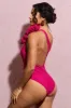 Octavias | Dark Pink One-Shoulder Floral Swimsuit sold by Club L London