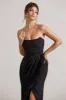 Chosen | Black Bandeau Wrap Maxi Dress With Feather Trim sold by Club L London