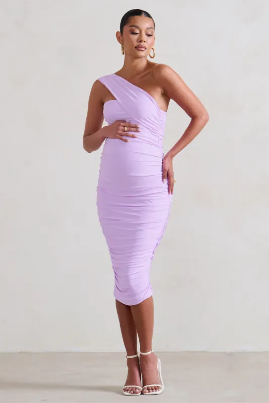 Contour | Lilac Maternity One Shoulder Bodycon Midi Dress sold by Club L London