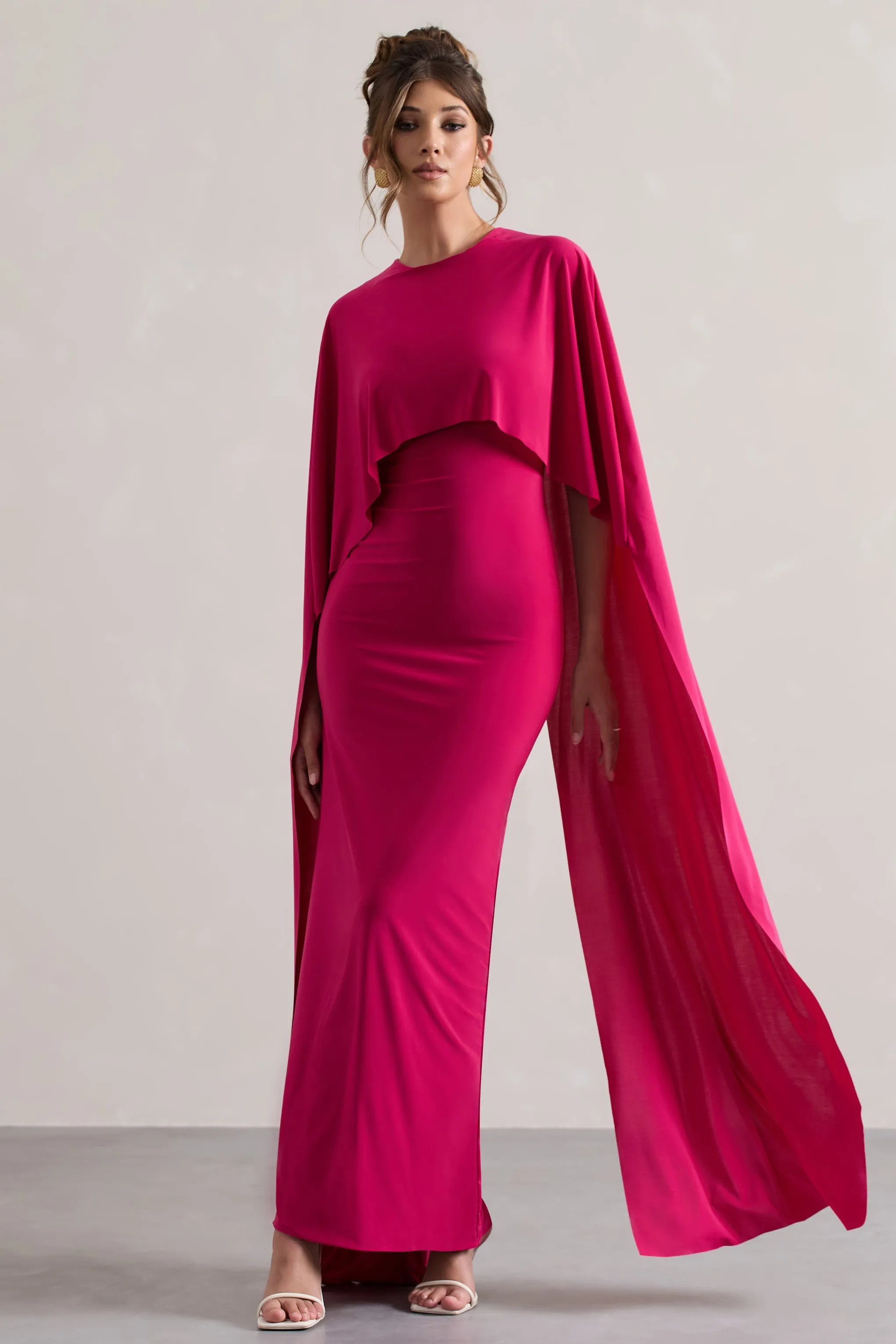 Padma | Pink Draped Maxi Dress With Cape Sleeves sold by Club L London product image thumbnail 5