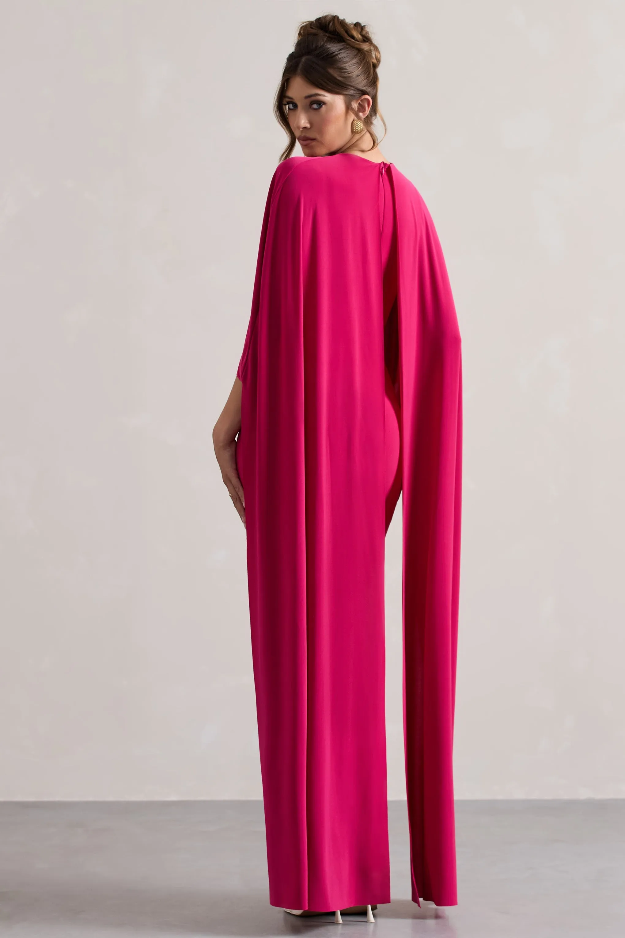 Padma | Pink Draped Maxi Dress With Cape Sleeves sold by Club L London product image thumbnail 2