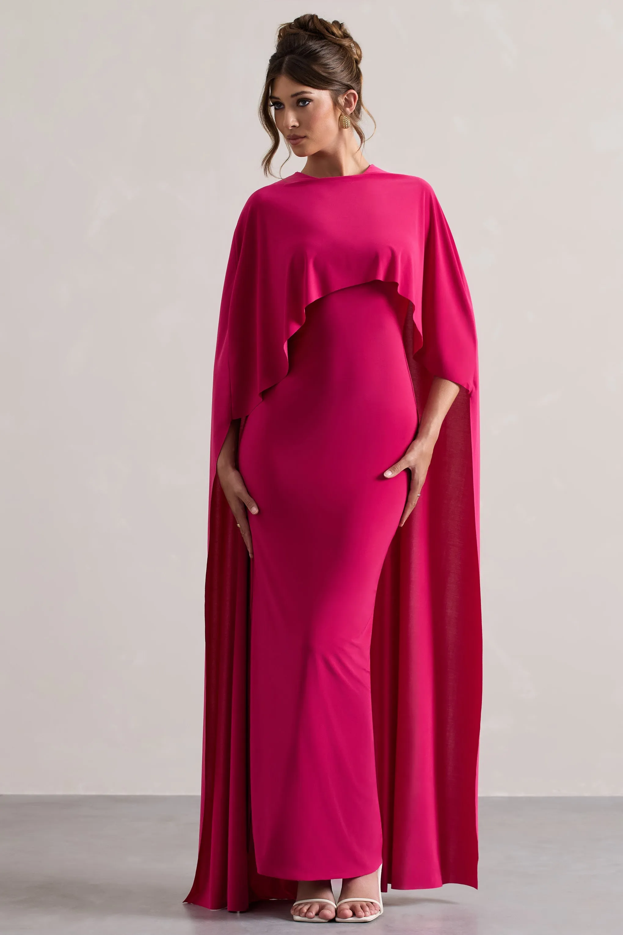 Padma | Pink Draped Maxi Dress With Cape Sleeves sold by Club L London product image thumbnail 3