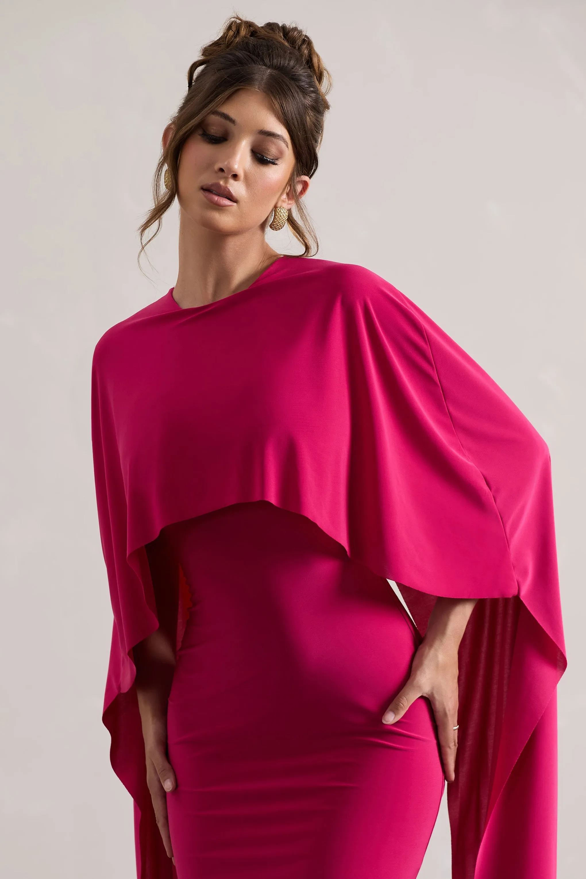 Padma | Pink Draped Maxi Dress With Cape Sleeves sold by Club L London product image thumbnail 4