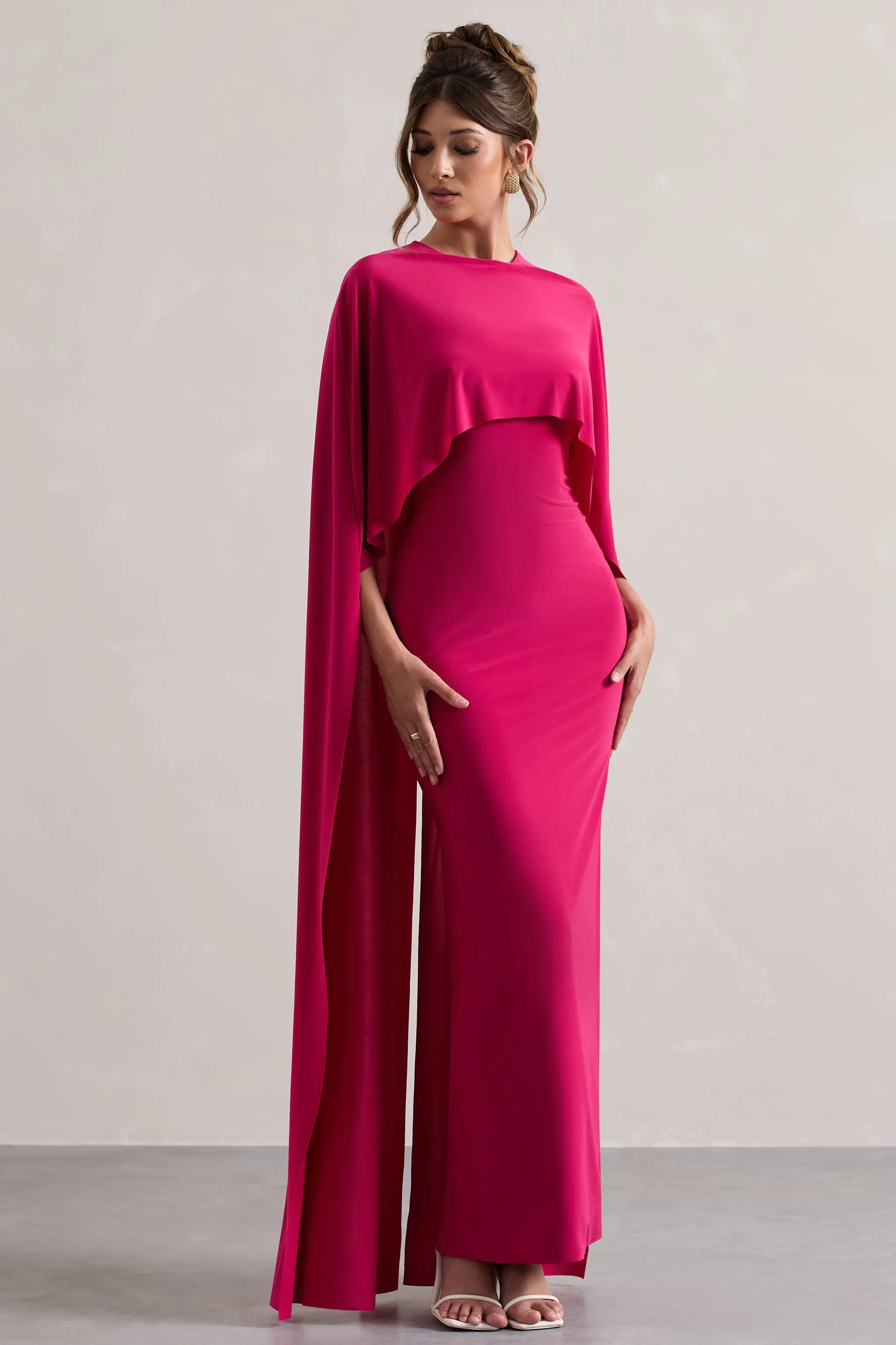 Padma | Pink Draped Maxi Dress With Cape Sleeves sold by Club L London
