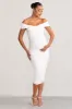 Perfection | White Maternity Bardot Knot Ruched Midi Dress sold by Club L London