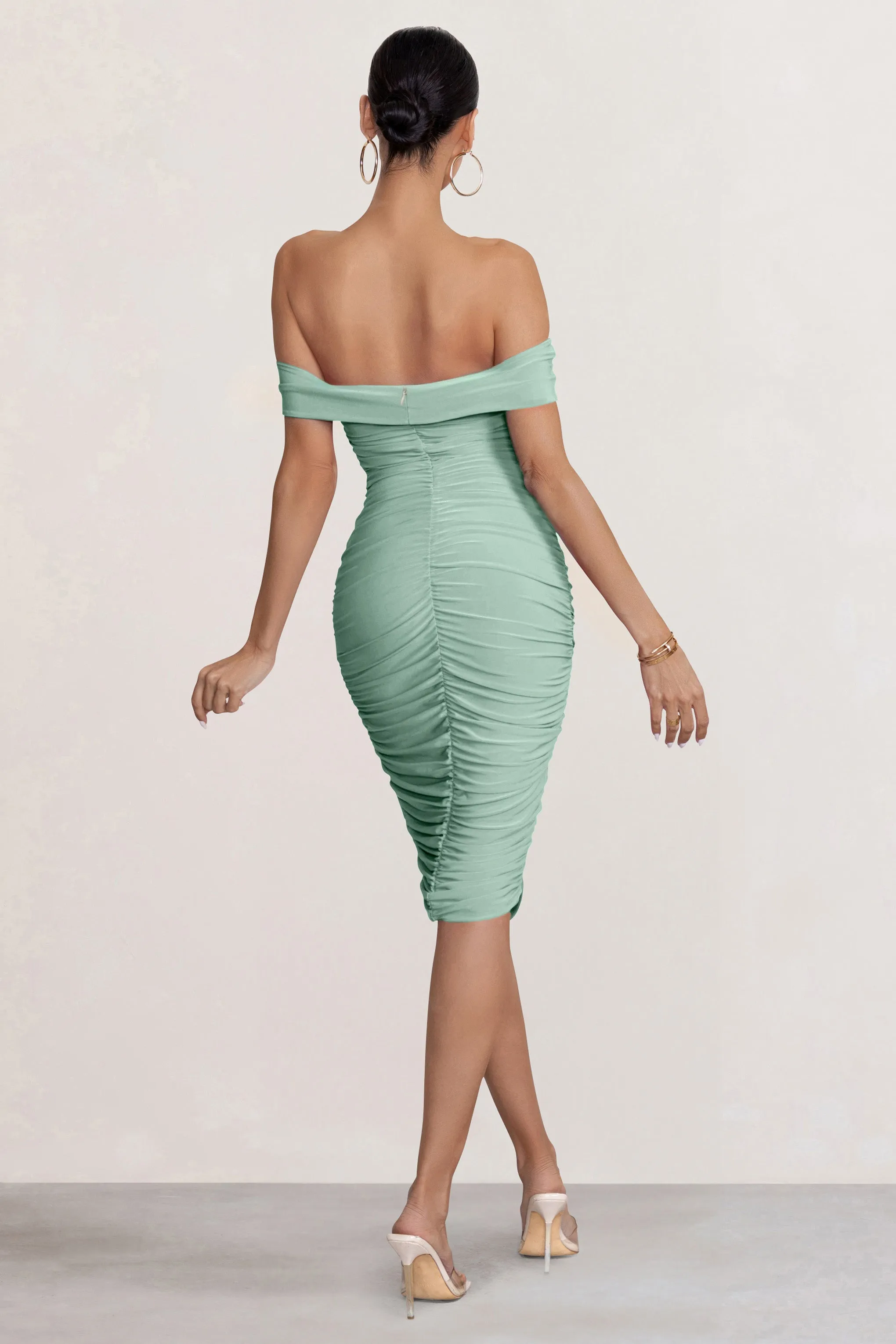 Gratitude | Sage Off The Shoulder Ruched Midi Dress sold by Club L London product image thumbnail 2