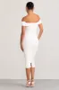 Perfection | White Maternity Bardot Knot Ruched Midi Dress sold by Club L London