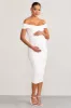 Perfection | White Maternity Bardot Knot Ruched Midi Dress sold by Club L London