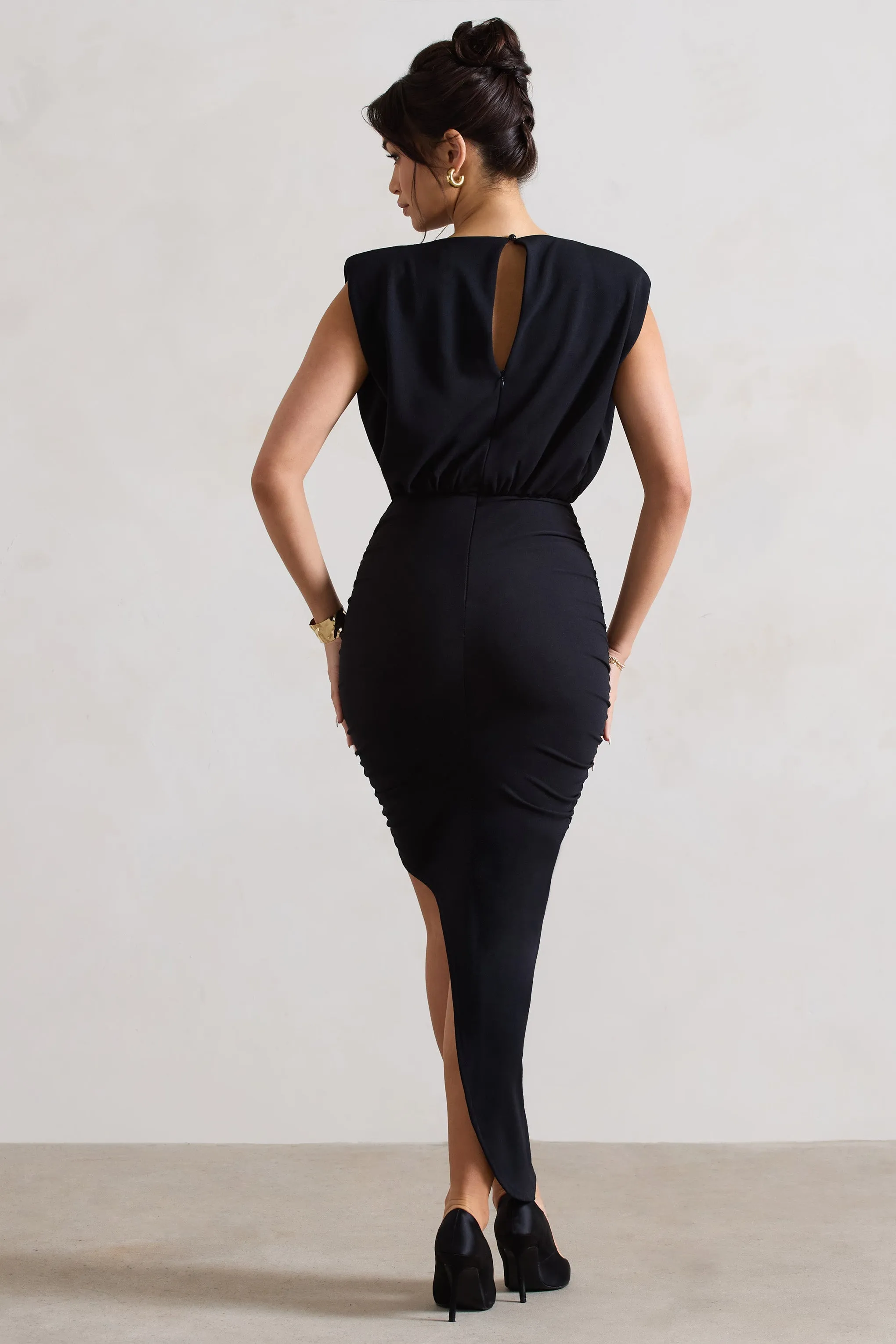 Jennifer | Black Sleeveless Maxi Dress With Asymmetric Hem sold by Club L London product image thumbnail 2