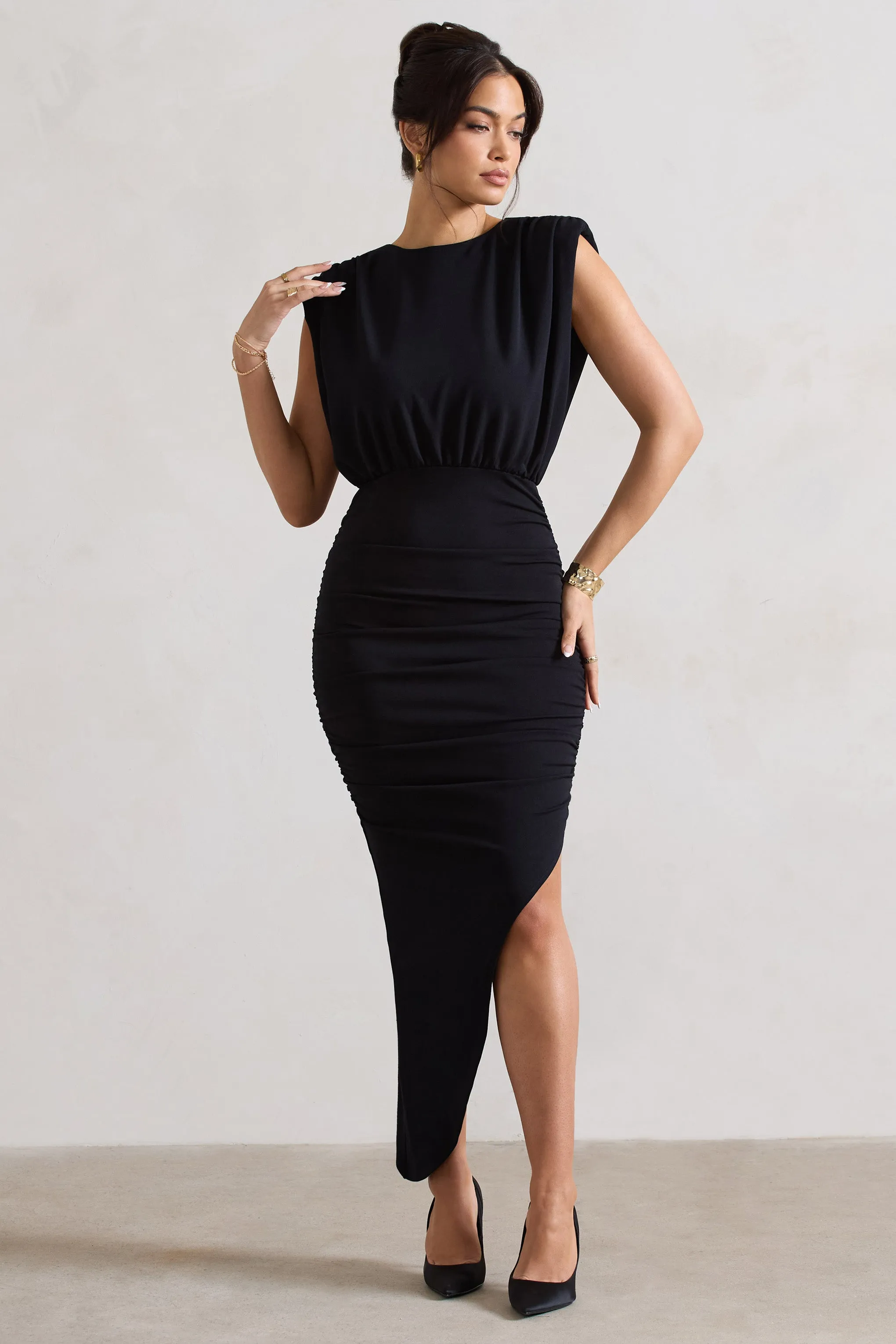 Jennifer | Black Sleeveless Maxi Dress With Asymmetric Hem sold by Club L London product image thumbnail 4