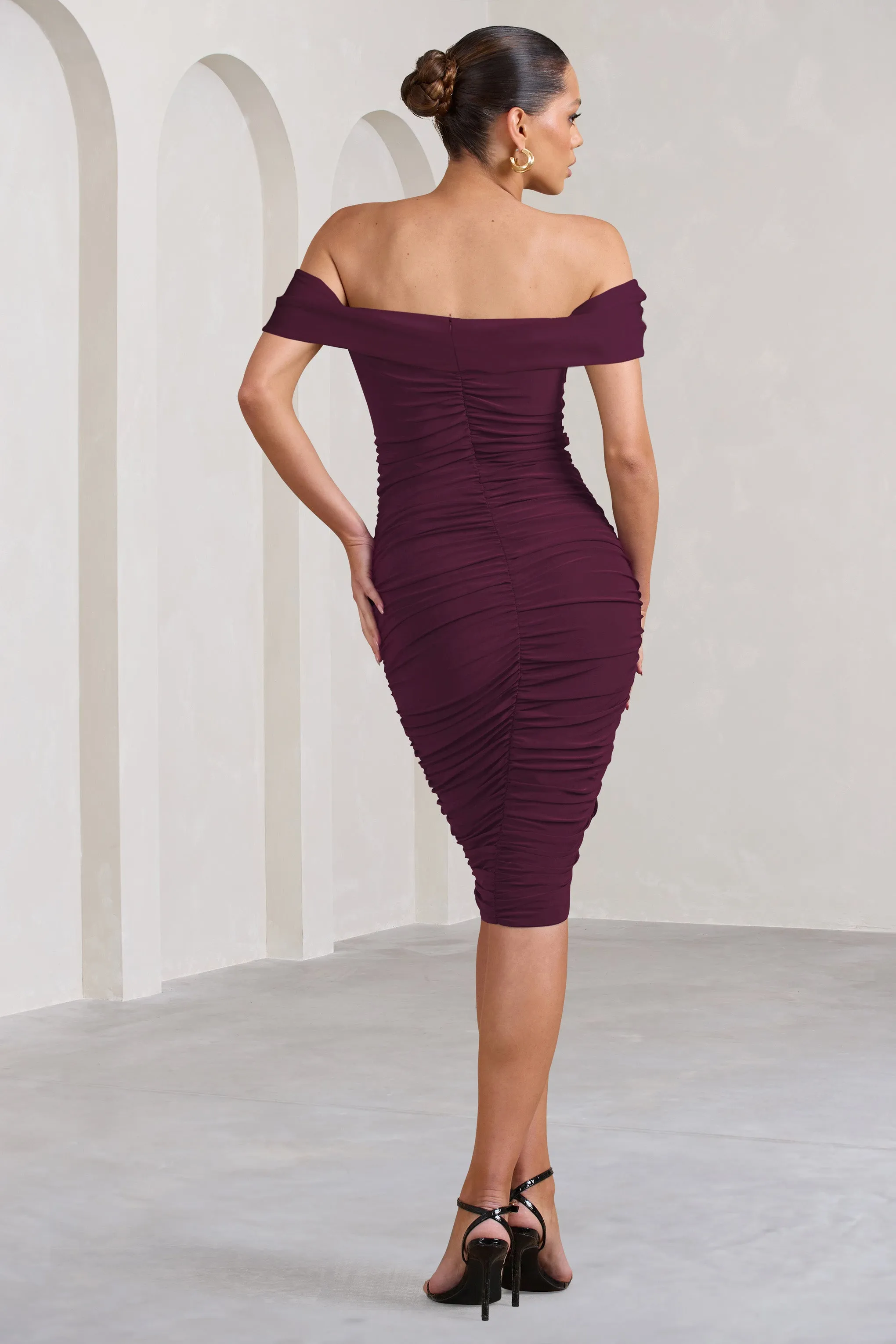 Gratitude | Plum Off The Shoulder Ruched Midi Dress sold by Club L London product image thumbnail 2