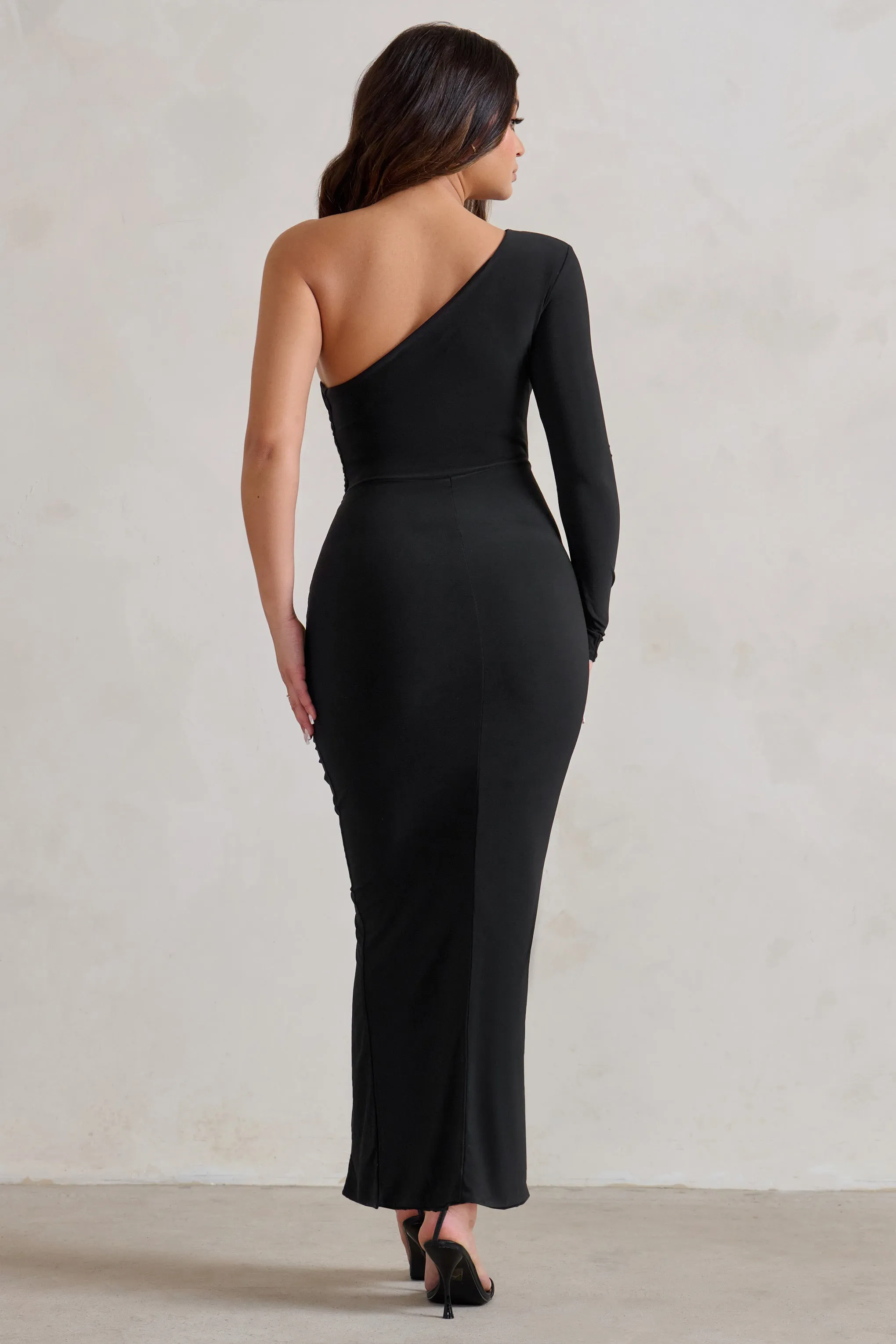 Mystical | Black One Shoulder Maxi Dress With Side Split sold by Club L London product image thumbnail 2