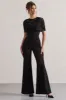 Endless | Black Flared-Leg Jumpsuit With Lace Overlay sold by Club L London