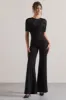Endless | Black Flared-Leg Jumpsuit With Lace Overlay sold by Club L London