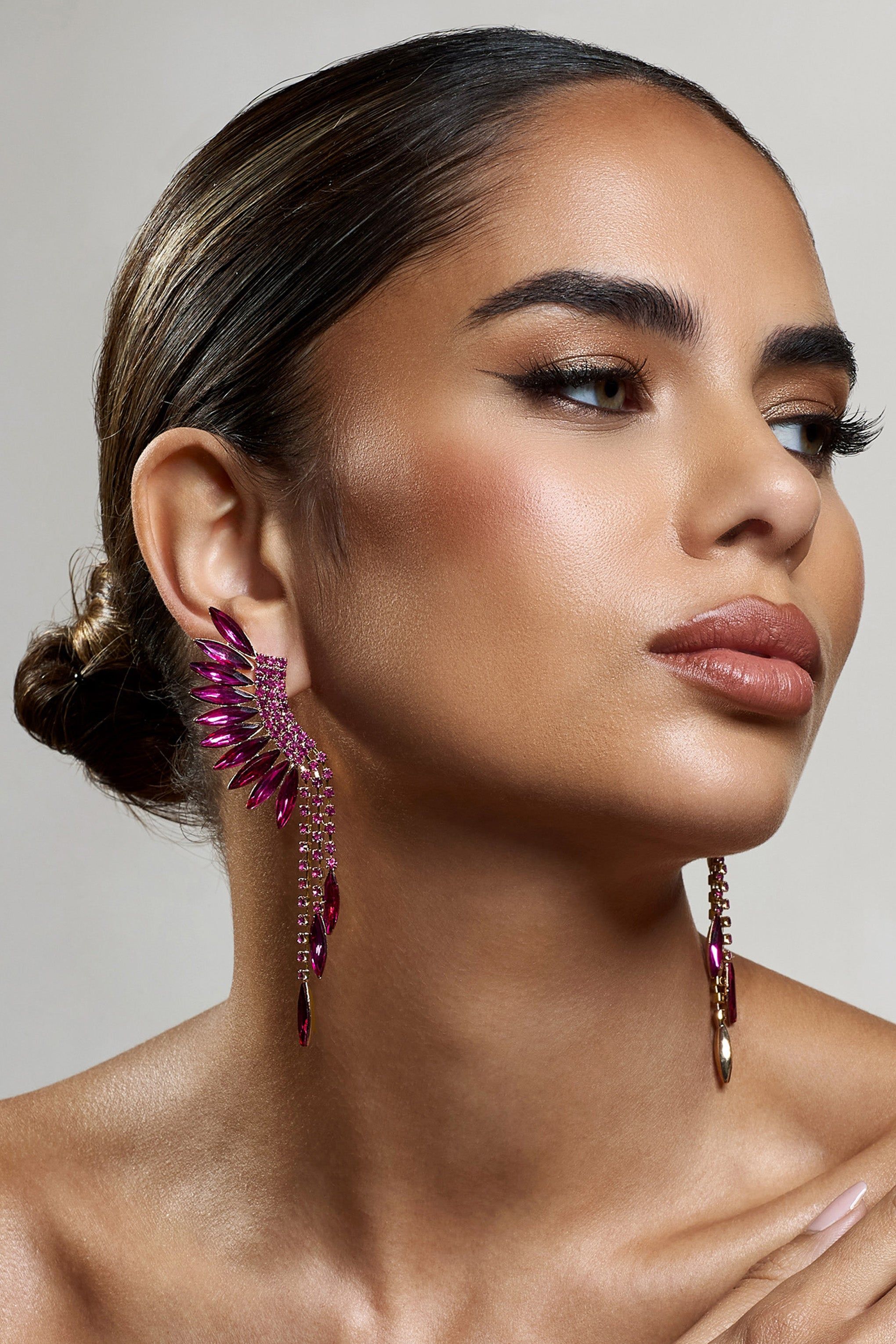 Mardi | Pink & Gold Statement Dangle Earrings sold by Club L London product image thumbnail 2