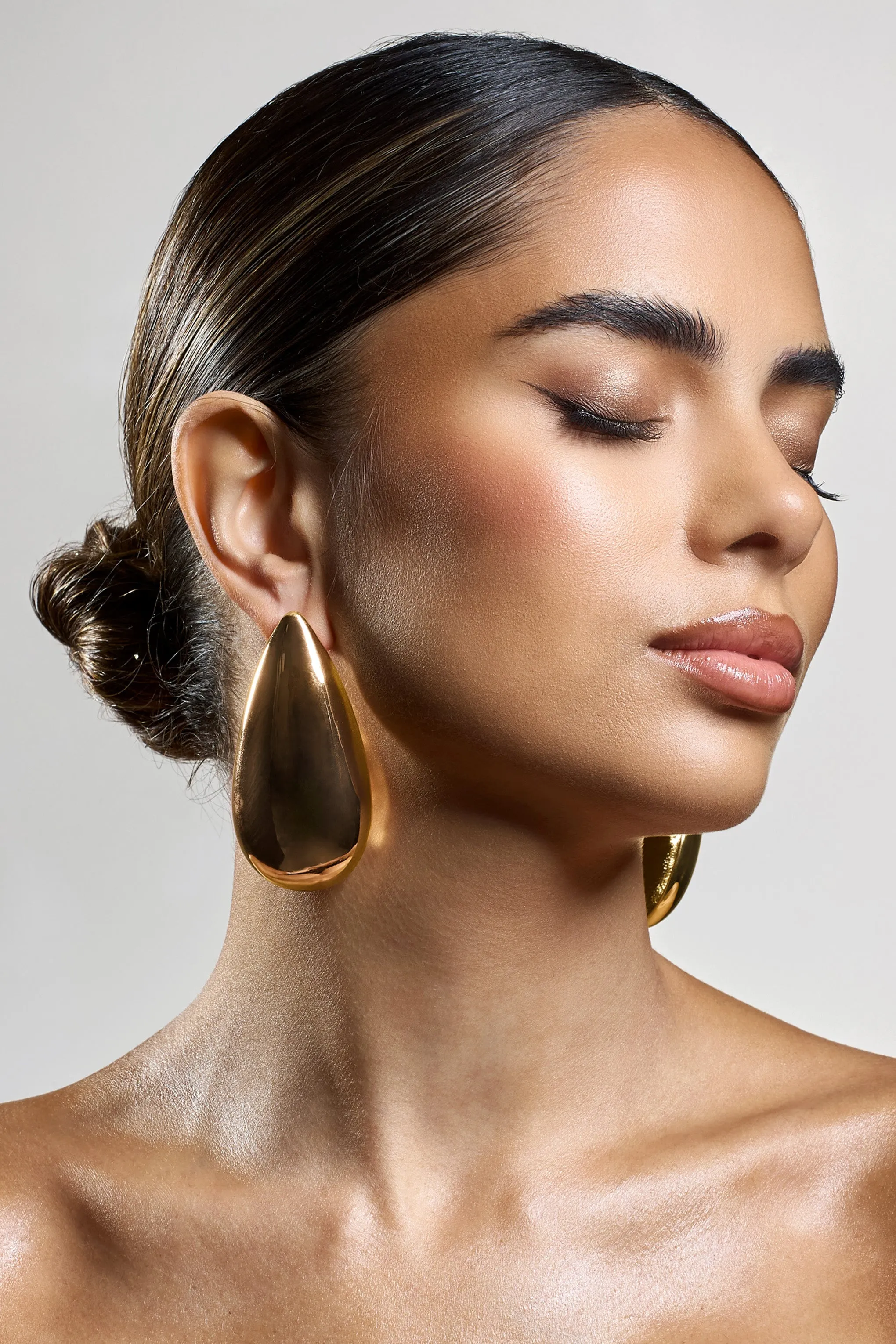 Amiya | Gold Statement Teardrop Earrings sold by Club L London product image thumbnail 2