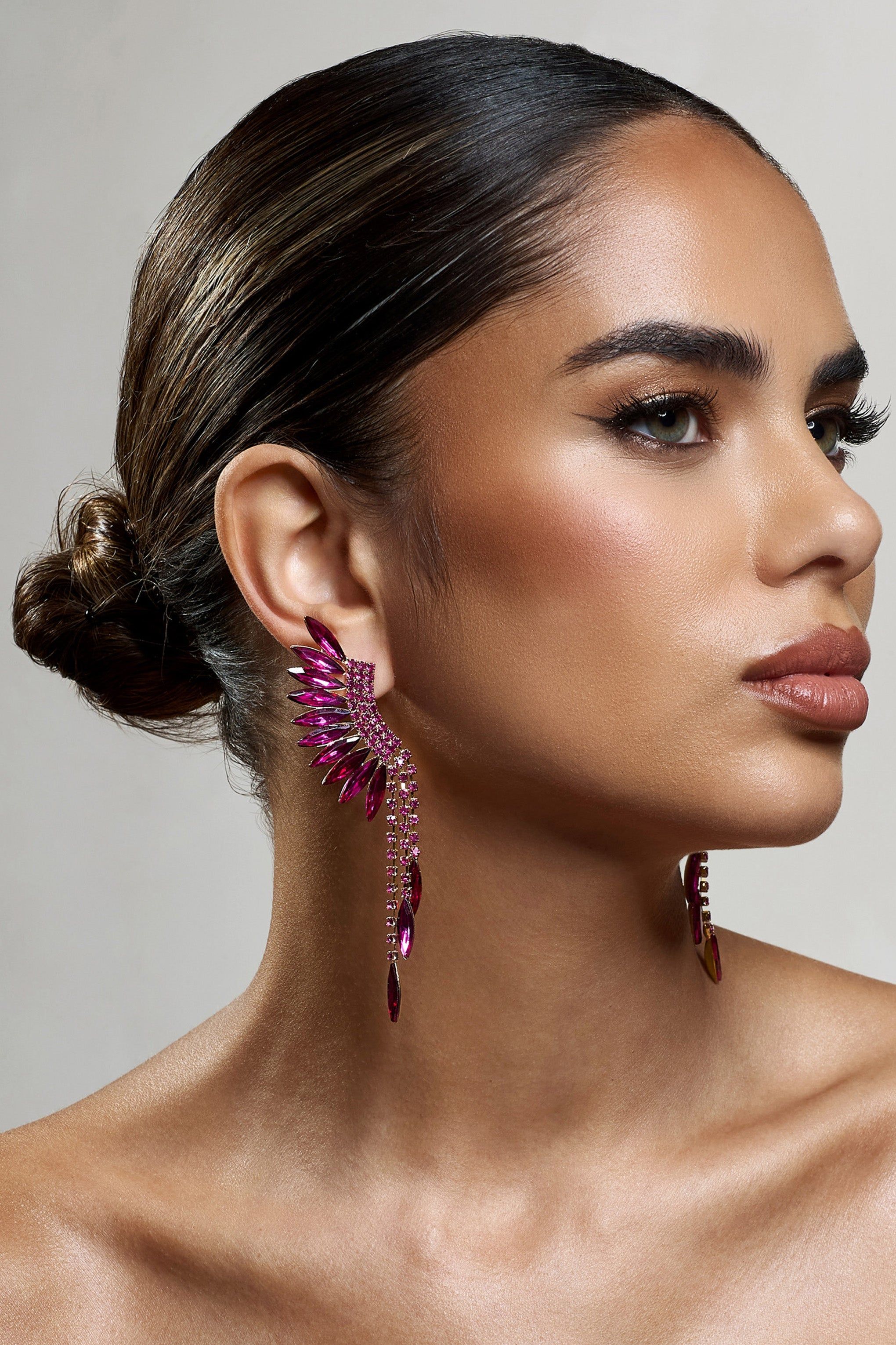 Mardi | Pink & Gold Statement Dangle Earrings sold by Club L London product image thumbnail 3