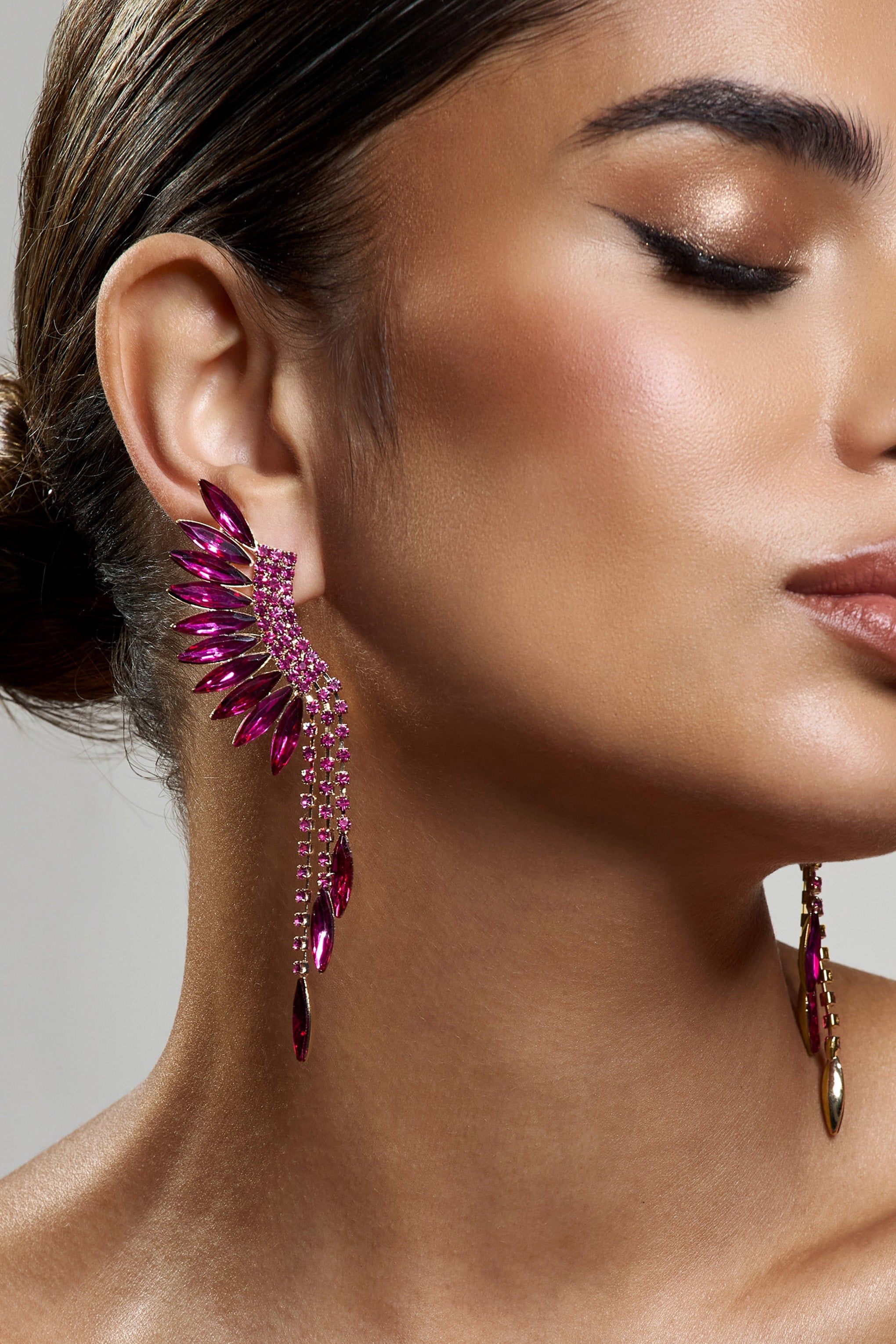 Mardi | Pink & Gold Statement Dangle Earrings sold by Club L London product image thumbnail 4