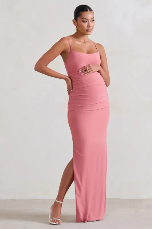 Aurelia | Pink Maternity Cami Maxi Dress With Split made by Club L London