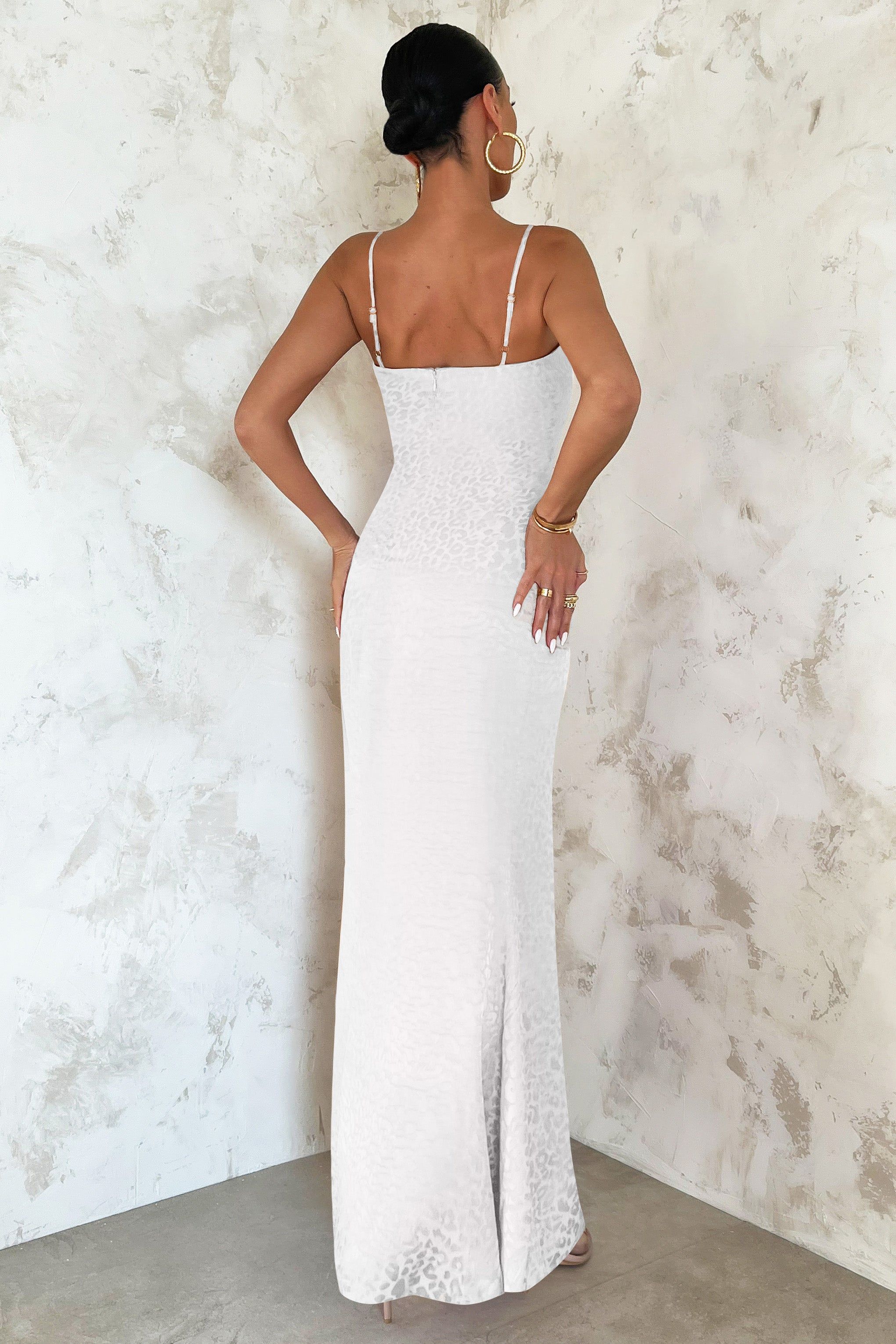 In The Shade | White Jacquard Satin Cami Maxi Dress sold by Club L London product image thumbnail 7