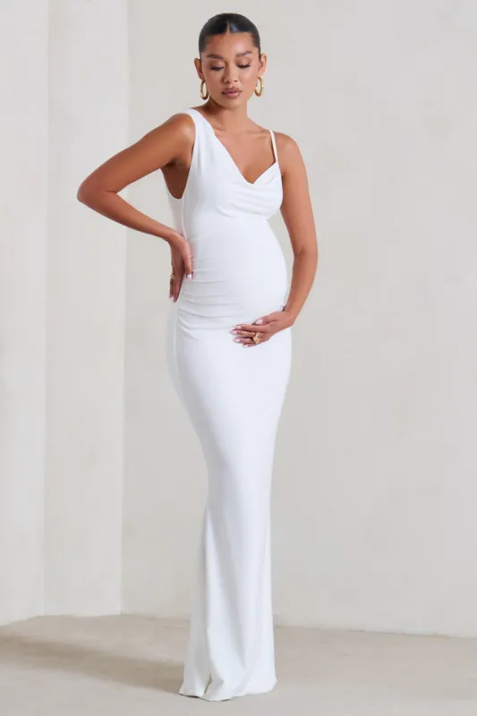 Phantasy | White Maternity Cowl Neck Maxi Dress sold by Club L London