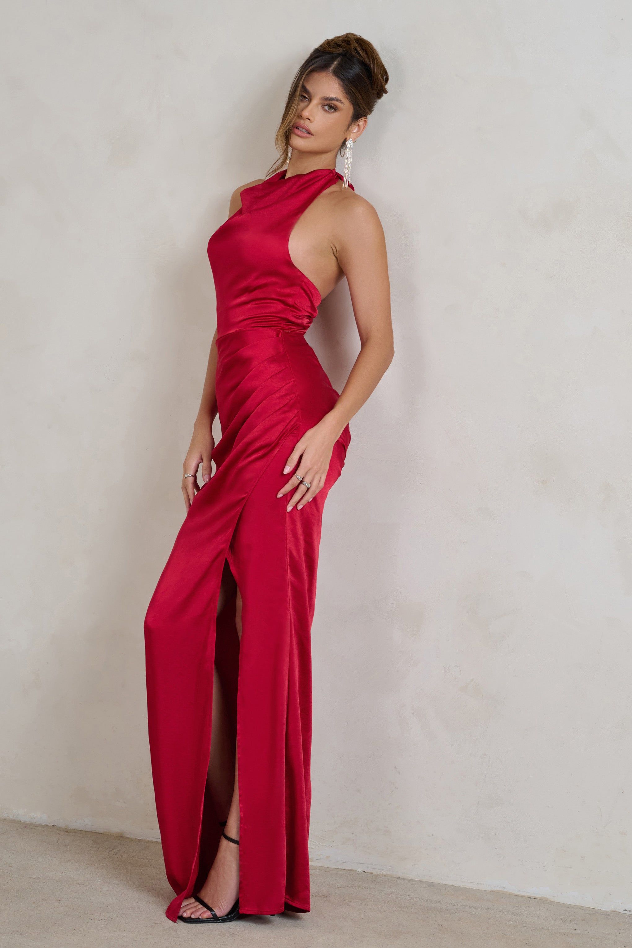 Forever Feature | Berry Red High Neck Wrap Maxi Dress sold by Club L London product image thumbnail 5