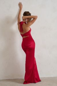 Forever Feature | Berry Red High Neck Wrap Maxi Dress sold by Club L London