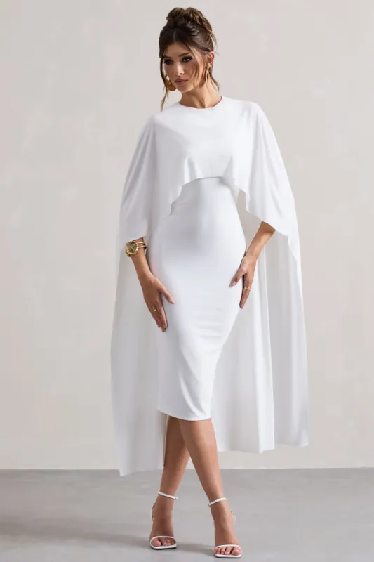 Vana | White Draped Midi Dress With Cape Sleeves sold by Club L London