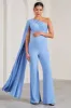 Sing To Sleep | Powder Blue Maternity One Shoulder Cape Jumpsuit sold by Club L London