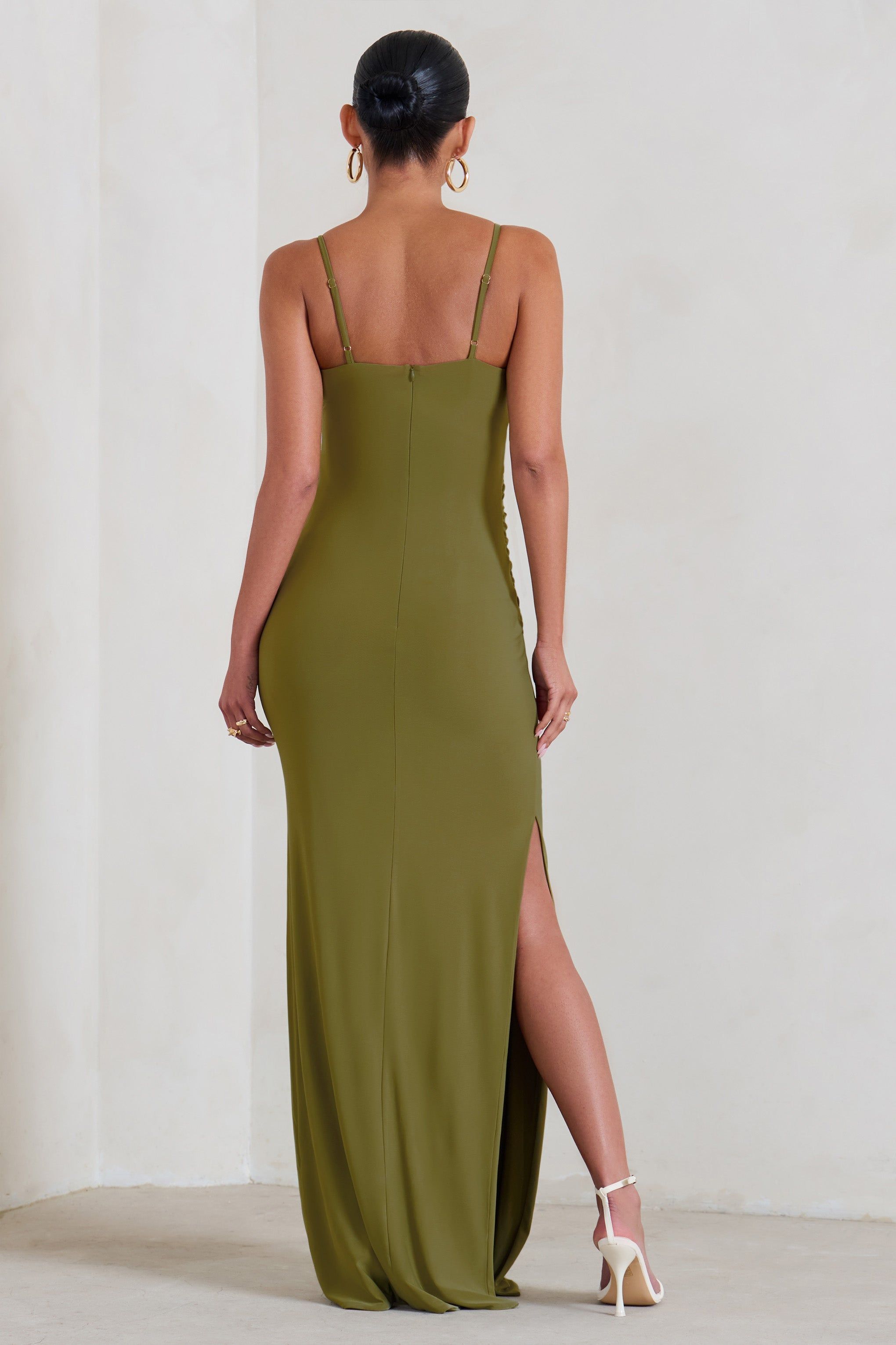 Aurelia | Olive Green Maternity Cami Maxi Dress With Split sold by Club L London product image thumbnail 3